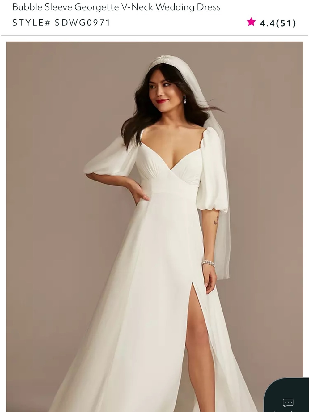 Bubble Sleeve Georgette V-Neck Wedding Dress in White